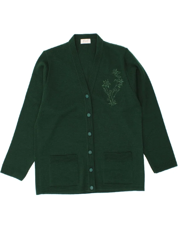 VINTAGE Womens Longline Cardigan Sweater UK 16 Large Green Floral Front Pockets Side Pockets Patch Pockets VINTAGE Womens Longline Cardigan Sweater UK 16 Large Green Floral Front Pockets Side Pockets Patch Pockets