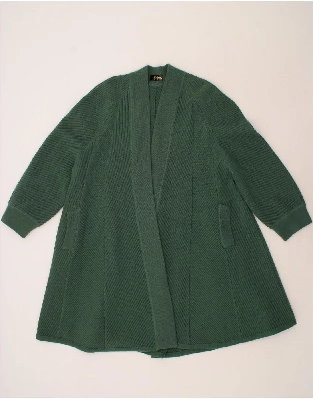 VINTAGE Womens Longline Cardigan Sweater UK 16 Large Green Wool Fitted Slim Tailored VINTAGE Womens Longline Cardigan Sweater UK 16 Large Green Wool Fitted Slim Tailored