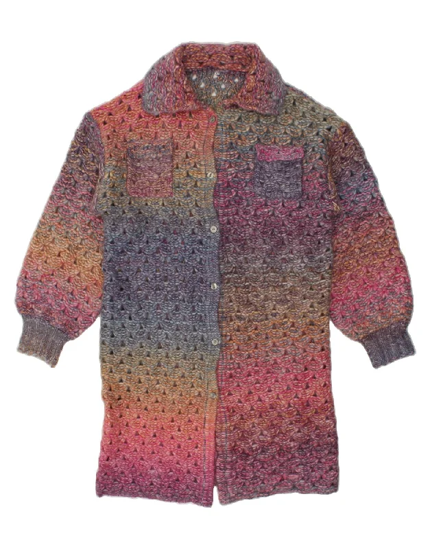 VINTAGE Womens Longline Cardigan Sweater UK 16 Large Multicoloured Striped Floral Plaid VINTAGE Womens Longline Cardigan Sweater UK 16 Large Multicoloured Striped Floral Plaid