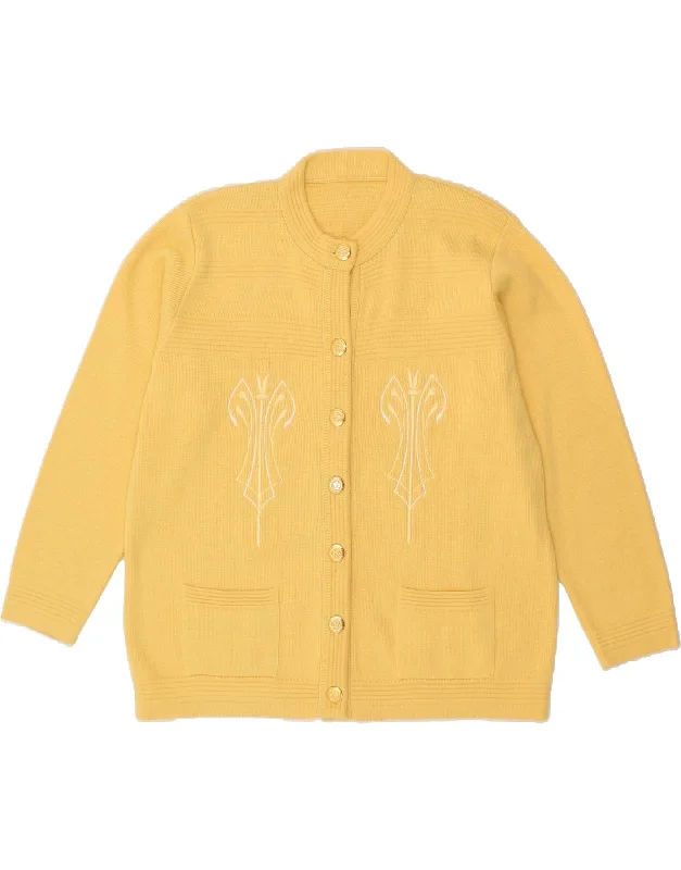 VINTAGE Womens Oversized Cardigan Sweater UK 18 XL Yellow Acrylic Denim Fabric Leather Fabric Suede Fabric VINTAGE Womens Oversized Cardigan Sweater UK 18 XL Yellow Acrylic Denim Fabric Leather Fabric Suede Fabric