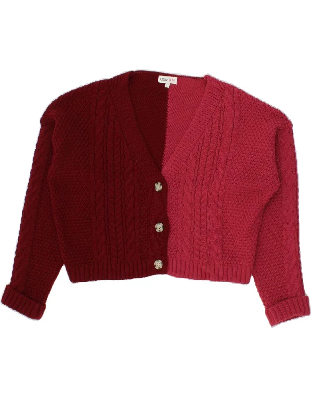 VINTAGE Womens Oversized Crop Cardigan Sweater UK 16 Large Pink Neon metallic Matte