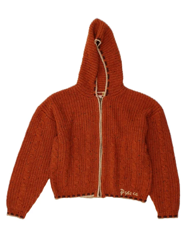 VINTAGE Womens Oversized Hooded Cardigan Sweater UK 14 Medium Orange Tailored Straight A-Line VINTAGE Womens Oversized Hooded Cardigan Sweater UK 14 Medium Orange Tailored Straight A-Line