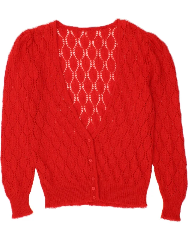 VINTAGE Womens See Through Cardigan Sweater UK 14 Large Red Jersey Fabric Tulle Fabric Batik Fabric VINTAGE Womens See Through Cardigan Sweater UK 14 Large Red Jersey Fabric Tulle Fabric Batik Fabric