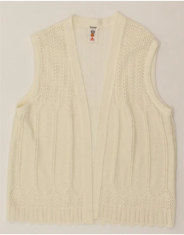 VINTAGE Womens Sleeveless Cardigan Sweater UK 16 Large Off White Tailored Straight A-Line VINTAGE Womens Sleeveless Cardigan Sweater UK 16 Large Off White Tailored Straight A-Line