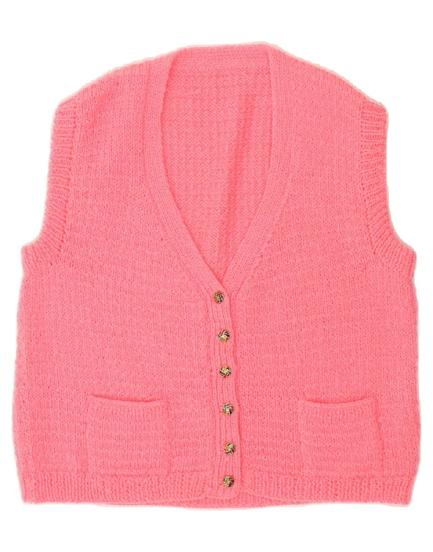 VINTAGE Womens Sleeveless Cardigan Sweater UK 18 XL Pink Cotton Fabric Linen Fabric Terry Fabric VINTAGE Womens Sleeveless Cardigan Sweater UK 18 XL Pink Cotton Fabric Linen Fabric Terry Fabric