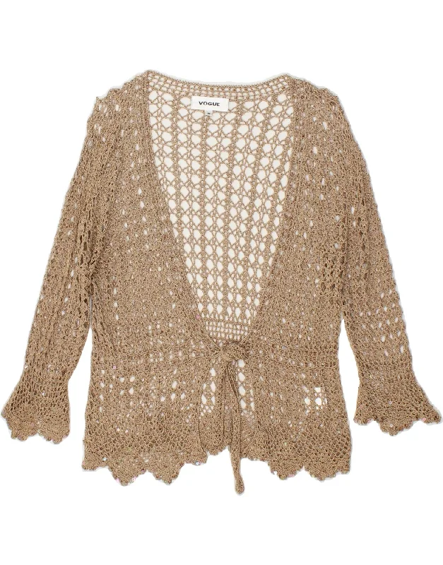 VOGUE Womens Crochet Cardigan Sweater UK 14 Medium Beige Viscose