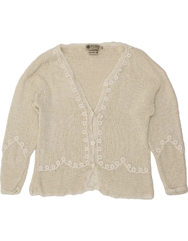 WOODLAND Womens Oversized Cardigan Sweater UK 10 Small Off White Ramie Fitted Loose Oversized WOODLAND Womens Oversized Cardigan Sweater UK 10 Small Off White Ramie Fitted Loose Oversized