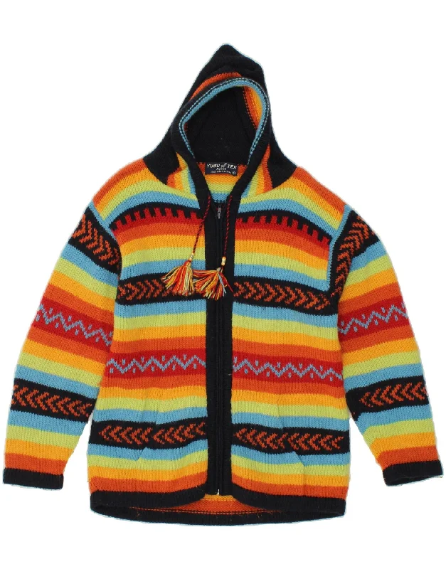 YUSU TEX Womens Hooded Cardigan Sweater UK 10 Small Multicoloured Striped